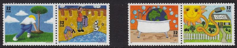 United States MNH at face value, Kids Care about the Environment 2 pairs