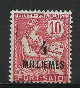 French Port Said 1921-23, 4m on 10c Scott # 58, VF Mint Hinged*OG (SL-1)