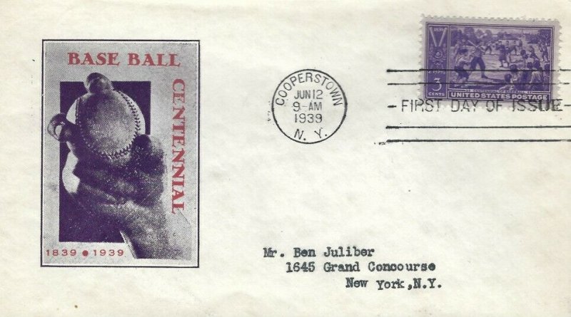 855 3c BASEBALL CENTENNIAL - Ioor #51A cachet
