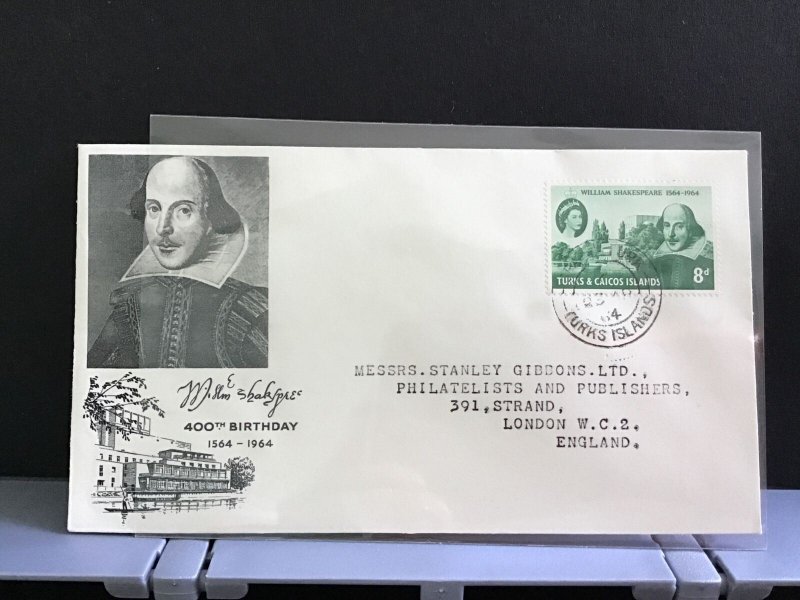 Turks and Caicos Islands 1964 Shakespeare 400th Birthday  stamps cover  R31214