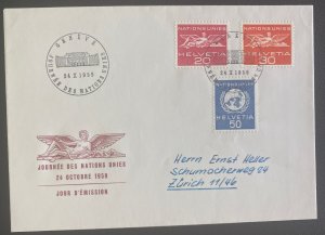 1959 Geneva Switzerland First Day Cover FDC To Zurich United Nations