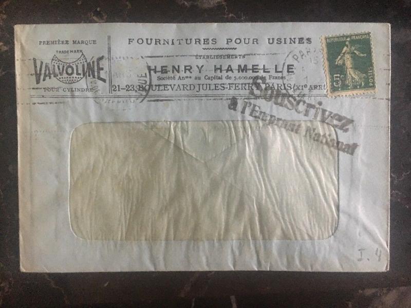 1930s Paris France Commercial Cover Perfin Stamp Valvoline Factory Furniture