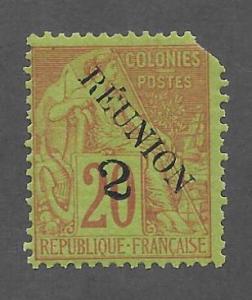 Reunion Scott 33 Mint Overprinted stamp 2018 CV $10.00