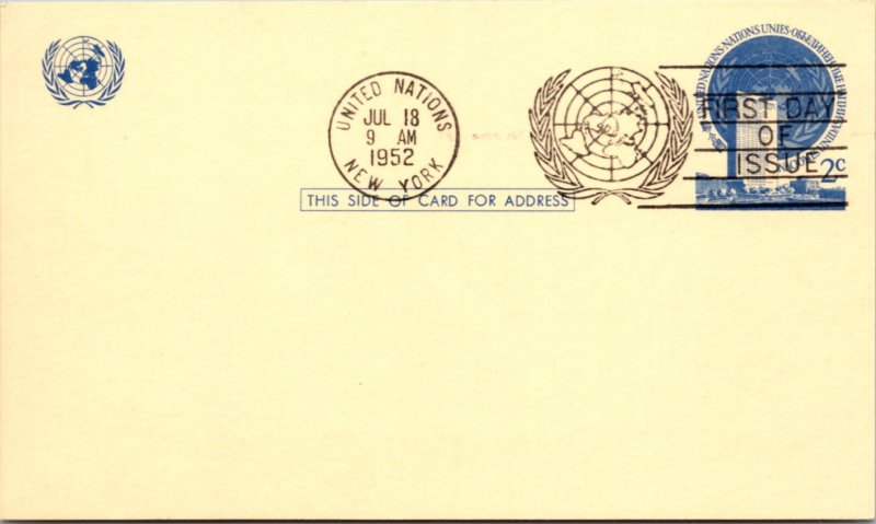 United Nations, New York, Worldwide First Day Cover, Government Postal Card