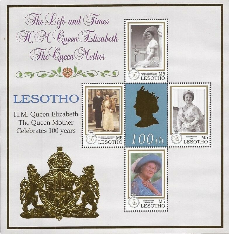 Lesotho - 1999 Queen Mother 100th Birthday - 4 Stamp Sheet - Scott #1207