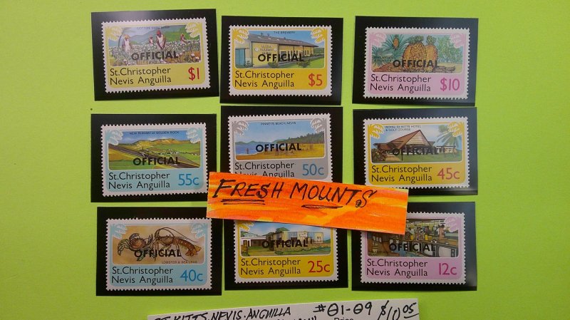 St. Chritopher Nevis Anguilla 1980 Scott# O1-O9 complete MNH XF set of 9
