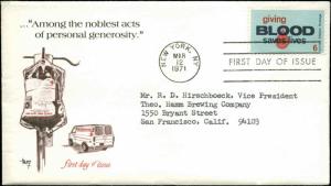 US FDC #1425 Marg Cachet New York, NY Giving Blood + Enclosure Foxboro