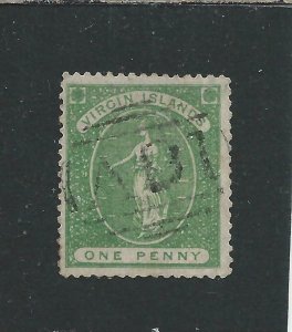 BRITISH VIRGIN IS 1867-70 1d BLUE-GREEN PERF 15 ON WHITE WOVE PAPER FU SG 9 