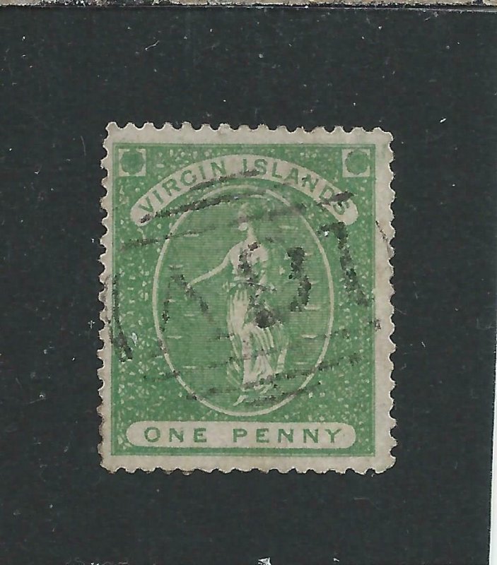 BRITISH VIRGIN IS 1867-70 1d BLUE-GREEN PERF 15 ON WHITE WOVE PAPER FU SG 9 