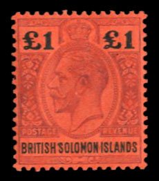 Solomon Islands #41 Cat$275+ (for hinged), 1914 £1 violet and black, never h...