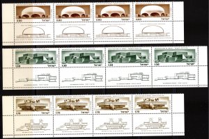 Israel 1975 Sc#558-560 1975 Architecture Tab set (3) Strips of 4 MNH