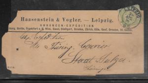 North German Confederation #2 on Leipzig APR/?/1870 Front of Cover only (my1372)