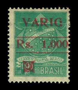 BRAZIL 1927 AIRMAIL - VARIG - Surch. 1000r/1300r green Scott # 3CL10 mint MH