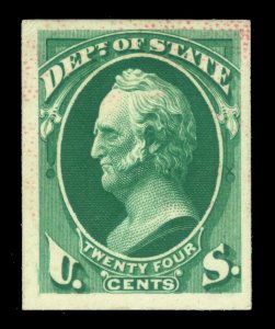 US 1873 OFFICIALS - State Depart. - Scott 24c grn Sc# O65 plate proof on card pp