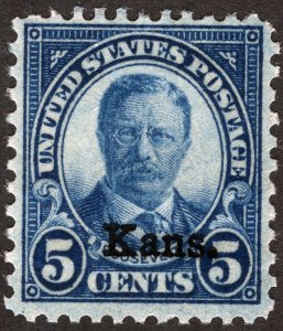 US Sc 663 Blue 5¢ 1929 Kans. Ovp't Original Gum Lightly Hinged