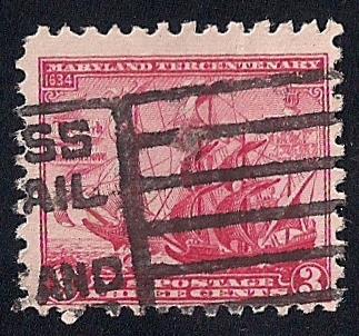 736 3 cent SUPER LOGO Maryland Founding 300th Stamp used AVG