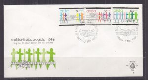 ARUBA, 1986 Solidarity set of 3 on unaddressed First Day cover. 