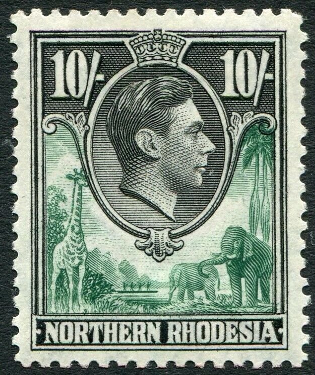 NORTHERN RHODESIA-1938-52 10/- Green & Black Sg 44 LIGHTLY MOUNTED MINT V35938