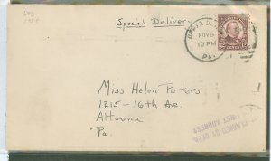 US 693 12c Grover Cleveland paying fees (2c domestic first class + 10c special delivery) on this 1931 commercial cover