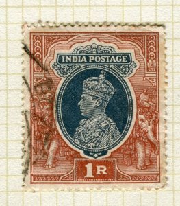 INDIA; 1938 early GVI issue fine used Shade of 1R. value