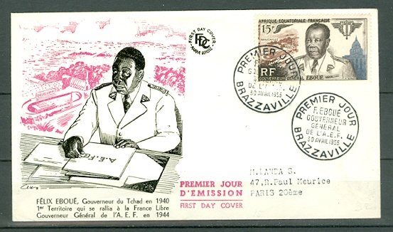 FRENCH EQUATORIAL AFRICA 1955  EBOUE  AIR #C42..VERY NICE FDC