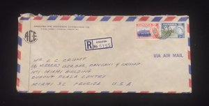 D)1956, JAMAICA, LETTER SENT TO U.S.A, AIRMAIL AND CERTIFIED, WITH STAMPS,