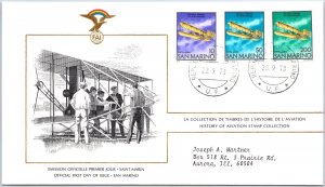 HISTORY OF AVIATION TOPICAL FIRST DAY COVER SERIES 1978 SAN MARINO 10l 50l 200l