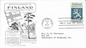 1967 FDC, #1334, 5c Finland Independence, Aristocrats-Lowry