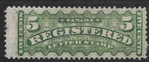 CANADA SGR6 1875 5c DEEP GREEN REGISTRATION STAMP MTD MINT