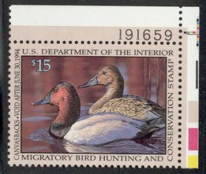 US Stamp #RW60 MNH PHABULOUS Pair of Canvasbacks on a Pond Plate Number Single