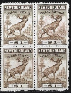 NEWFOUNDLAND - #NFR40 - $1 CARIBOU INLAND REVENUE USED BLOCK OF 4