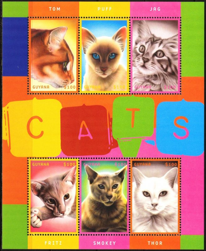 Guyana 2001 Cats Sheet MNH