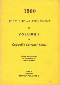 1960 Price List and Supplement to Volume 1 of Criswell's ...