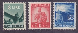 Italy 486-88 Mint OG 1947-48 Breaking Chain, United Family & Torch Set of 3 $178