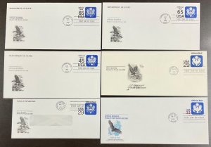 6 Official Mail FDCs  UO80, UO81-82, UO84-5 and UO89  1990-1991 and 1999