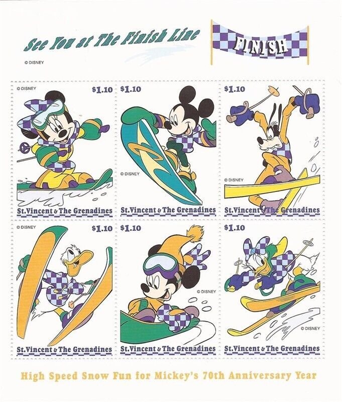 St Vincent 1998 Disney Winter Sports 3 6 Stamp Sheets Scott #2660-2 19J-038
