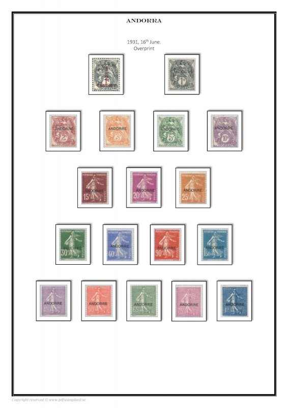 Andorra French Administration 1931-2022  PDF (DIGITAL) STAMP  ALBUM PAGES 