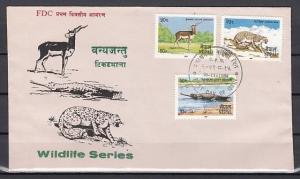 Nepal, Scott cat. 425-427. Wildlife issue on a First day cover.  