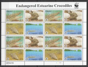 B0199 1994 Palau Wwf Fauna Reptiles Endangered Estuarine Crocodiles 1Sh Mnh