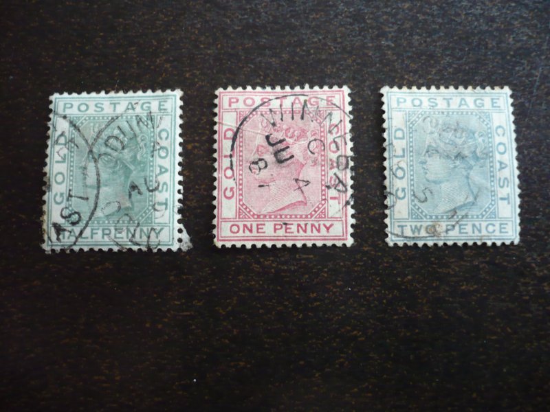 Stamps - Gold Coast - Scott# 11,13,14 - Used Part Set of 3 Stamps