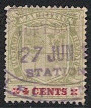 MAURITIUS 1910 Sc 140, Used VF 4c Arms, PORT LOUIS / STATION postmark/cancel