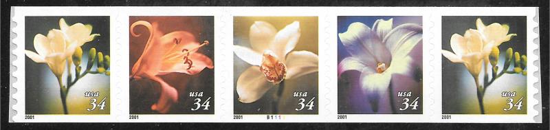 Sc 3478-81 (3481a)   34¢ Four Flowers PNC/5 #B1111, MNH