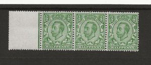 Great Britain Geo V wmk cypher sg.344 strip of 3 very lightly MH small crease 