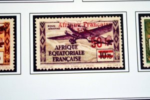 COLOR PRINTED FRENCH EQT. AFRICA 1936-1958 STAMP ALBUM PAGES (30 illustr. pages)