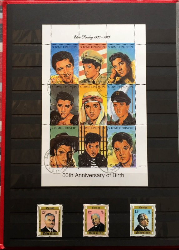 COLLECTION OF EUROPA STAMPS FR DIFFERENT COUNTRIES IN AN ALBUM PLUS ELVIS SHEET