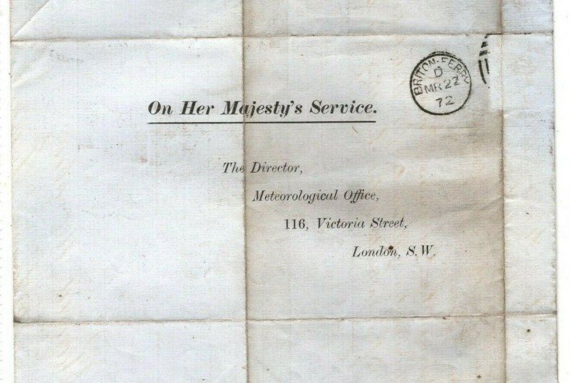 GB WALES *Briton Ferry* Meteorological Office REPLY Letter 1872 BAROMETER AD330 