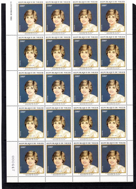 Niger 1982 Sc# 579 Diana Princess of Wales Mini-Sheetlet (20) MNH