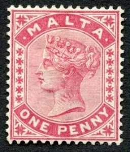 Malta SG21 1d Rose Wmk Crown CA M/M Cat 95 pounds