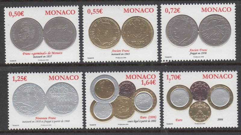 Monaco 2512-2517 Coins on Stamps MNH VF