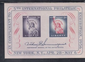 Scott 1075 MNH Souv. Sheet  - 1956 Intl. Philatelic Exhibition